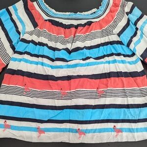 Crown & Ivy Size 1x Pink/Blue  Off  Shoulder Bell Sleeve Top Flamingos